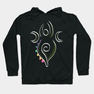 Spiral Goddess T-Shirt Three Symbol Wiccan Pagan and Chakras - green accents Hoodie